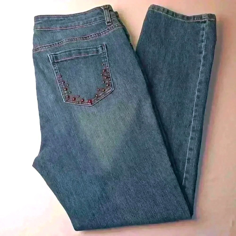 Style & Co Womens Mid Rise Straight Leg Jeans Blue Size 16P Studded Pockets